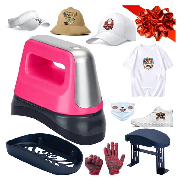 Hat Heat Press,Hat Press, Mini Heat Press,Hat Press Heat Machine for ,Heat Press Machine for t Shirts,6.3 * 3.3 in Curved Ceramic-Coated Heat Plate, Easy Temperature Control with Safety Base red