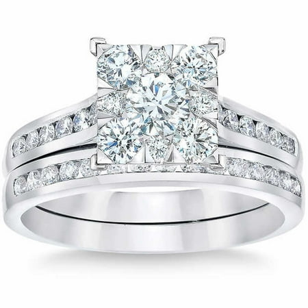 Pompeii 1 3/4 Ct Diamond Princess Cut Framed Engagement Wedding Ring Set 10k White Gold
