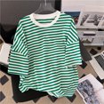 thumbnail image 5 of Joernso Women T-Shirt Shorts Suit Summer Striped Short Sleeves Round Neck Loose Elastic Waist Ladies Casual Tee Short Pants Suit Sports Wear, 5 of 7