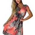 thumbnail image 1 of Pompotops Femmes Été Mode Élastique Taille Bandage Sans Manches V-Cou Robe d'Impression, 1 of 6