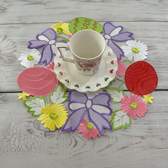 Eolstice Easter Placemats Embroidered Placemats, Easter Eggs and Bow Placemats for Holiday Parties and Daily, Table Mats for Dining and Decor, Meals, Events, Themed Settings(C)