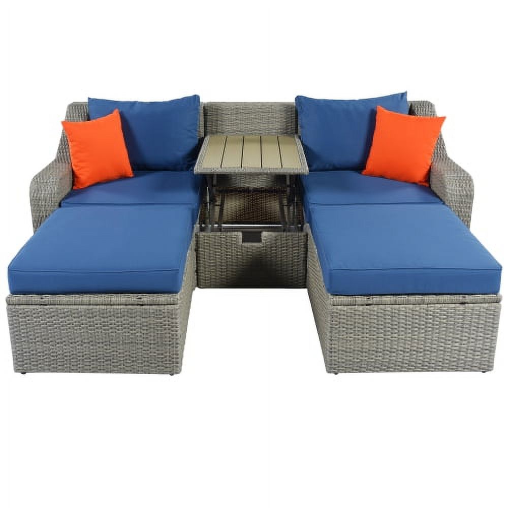 3 Piece Patio Furniture Set with 2 Pillows,Patio Wicker Sofa with Padded Cushions & 2 Removable Ottomans & Lift Top Coffee Table, Thickened PE Rattan Lounge Chair and Ottoman Set,for Yard Garden Porch - image 4 of 7