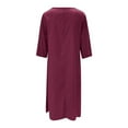 thumbnail image 4 of Women Fashion Solid Round Neck Pocket Quarter Sleeve Casual Loose Long Dress Womens Casual Summer Dress Long Sleeve Dresses Casual for Women Dress Ruffles Women Womens Long Dresses Woman Maxi Dresses, 4 of 4