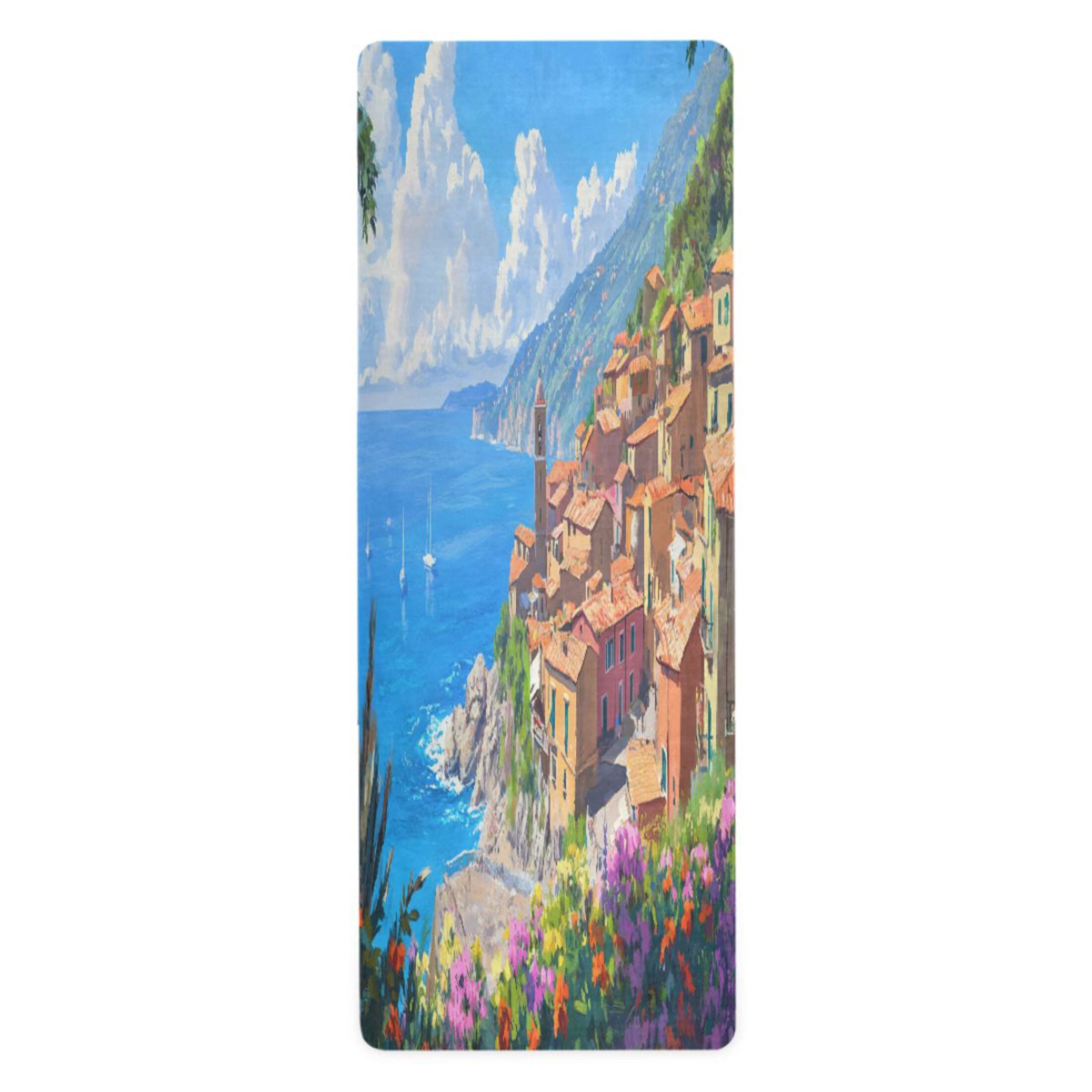 BZSMCE Yoga Mat Women Colorful Coastal Village Painting Fitness Mat