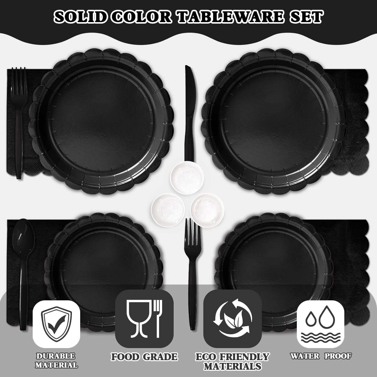 350 Pcs Black Disposable Paper Plates and Napkins Set for 50, 9" Dinner Plates & 7" Dessert Plates, Tableware for Birthday, Graduation, Wedding, Party