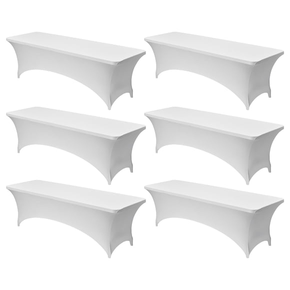 VEVOR 6 Pack Spandex Table Cover for 8FT Rectangular Fitted Events, Wrinkle-Resistant Stretch White Table Covers, Washable Spandex Tablecloth Protector, for Party, Wedding, Cocktail, Banquet, Festival