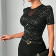 thumbnail image 2 of Jamicy Blouse for Women Summer Outfits Mesh Top for Women Glitter Silver Sheer Fashion Club Wear Short Sleeve Crop Tee Blouse, 2 of 7