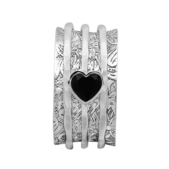 5MM Heart Black Spinel 925 Silver Meditation Anxiety Men Women Spinner Ring