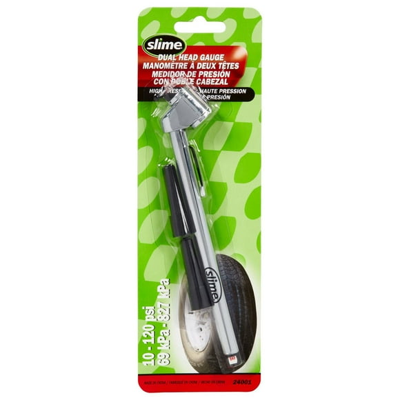 Manomètre pour pneu à double tête avec rallonges de valve de Slime 10-120 PSI