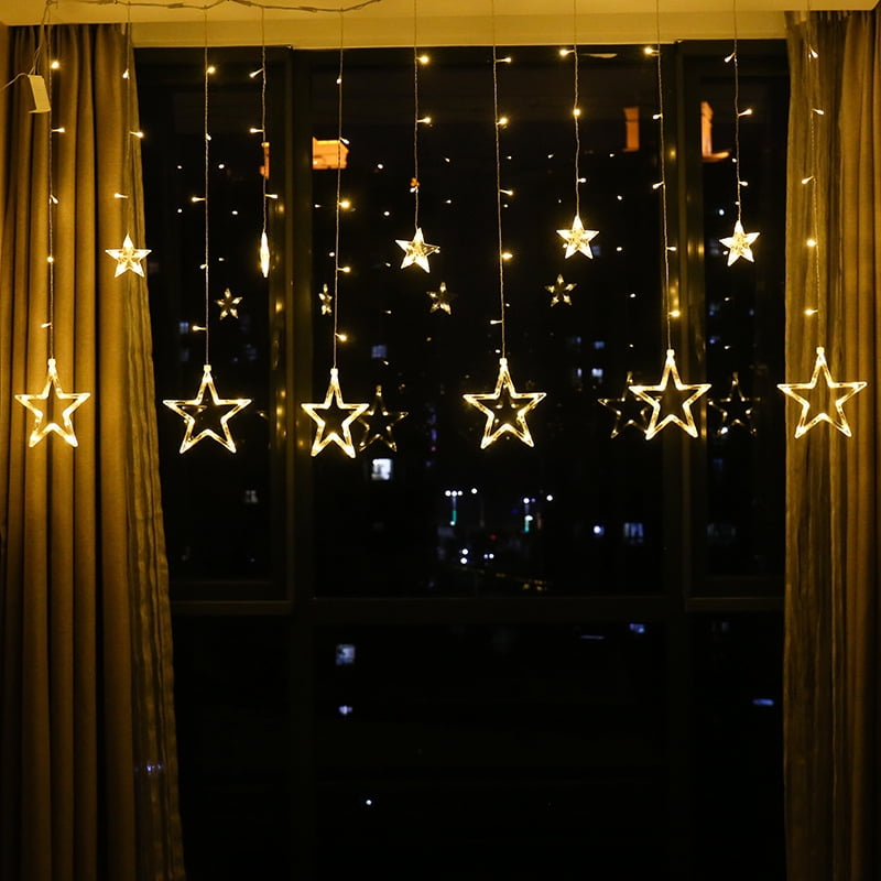 Christmas LED Curtain Star Fairy Lights Window Hanging String Lamp Xmas Party 