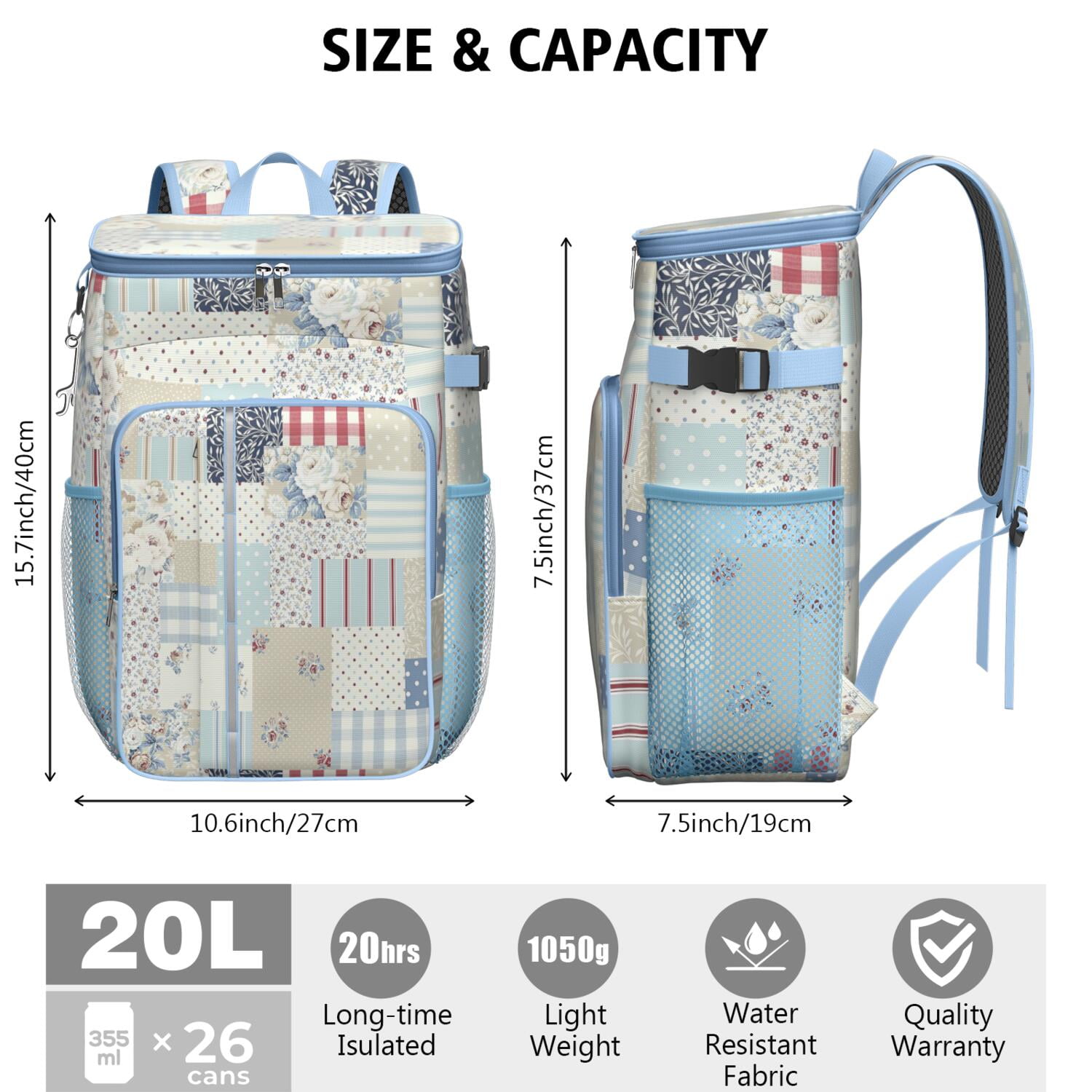 Travel Cooler Bag - Pioneer Flower Floral Print Pattern Camping Beer Cooler Backpack with Bottle Opener- Waterproof Insulated Picnic Backpacks - Cooler Bag for Beach