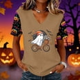 thumbnail image 2 of Qwertyu Womens Halloween Shirts Plus Size Funny Ghost Pumpkin Print Short Sleeve V-Neck Halloween T-Shirt Casual Loose Cute Thanksgiving Tunic Tops Khaki S, 2 of 4