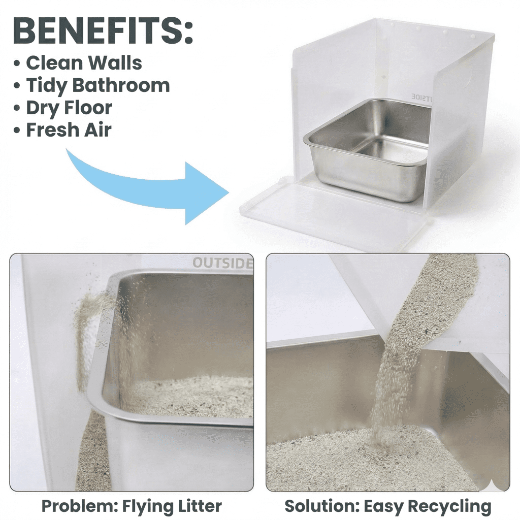 Extra Large Cat Litter Box Splash Guard – High-Sided Pee Shield & Privacy Enclosure (23.6" x 15.7" x 15.7") – Foldable & Easy to Clean