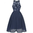 thumbnail image 3 of IBTOM CASTLE Women Vintage Floral Lace Chiffon Sleeveless Pleated Halter Short Bridesmaid Dress A Line Swing Party Cocktail Dress M Navy Blue, 3 of 7