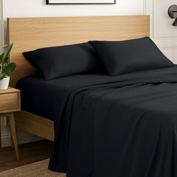 Ivy Union Microfiber Sheet Set - 3-Pieces - Breathable - Deep Pocket, Twin, Black
