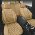thumbnail image 5 of CAR GRAND Piping Luxury Faux PU leather Full Set Car Seat Covers Water Proof Armrest Airbag Compatible Universal Fit SUV VAN Truck All beige, 5 of 9