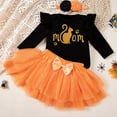 thumbnail image 4 of CUZIBR Baby Girls My 1St Halloween Tutu Outfit Ruffle Long Sleeve Letter Ghost Pumpkin Print Top Orange Bow Tulle Skirt With Flower Headband 3Pcs Sets,f-Black,6-9 Months, 4 of 8