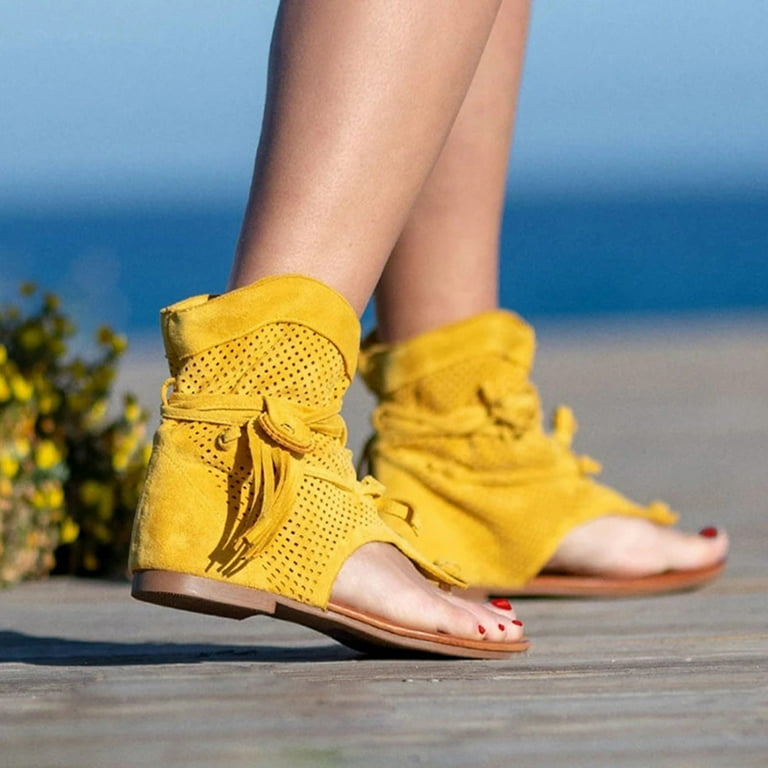 keusn t strap thong sandals for women bohemian roman tassel beach