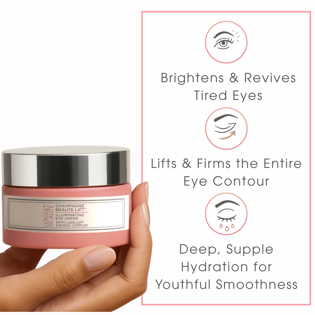 Consult Beaute Champagne Lift Firming Eye Cream Anti-Wrinkle Diminish Appearance of Fine Lines Hydrating Moisture Instant Illumination Cream, 0.5 oz