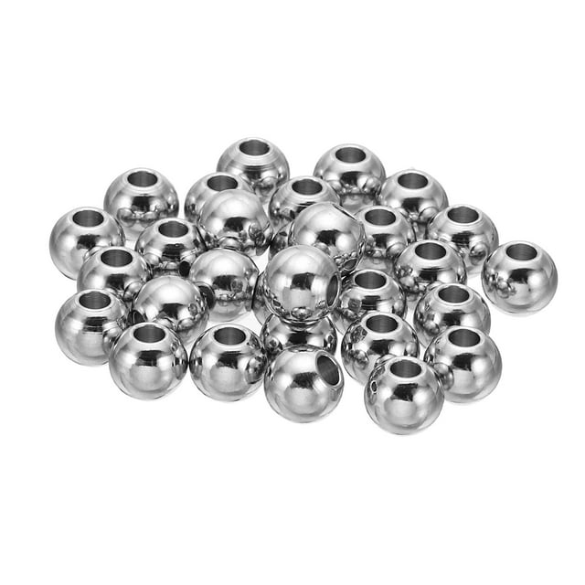 Unique Bargains Lisse Perles Rondes Entretoises, 8mm OD 3mm ID Breloques Lâches, Argent 50Pcs
