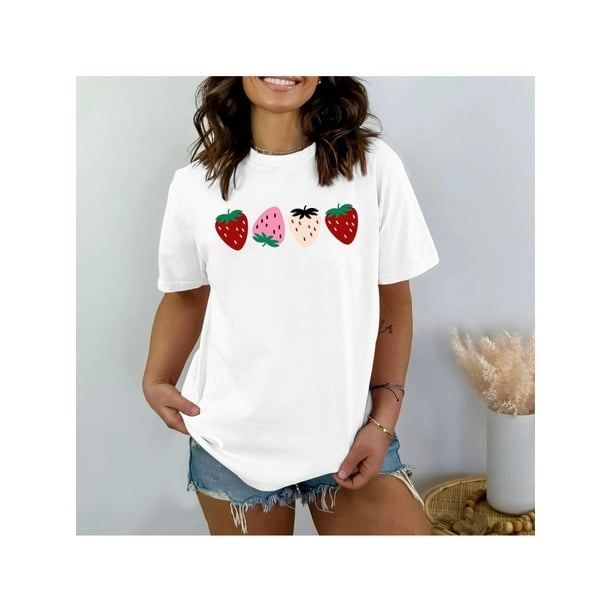 SuWaToiN Women Strawberry Shirts Fruit Lover Berries T-Shirt Gardening Tee Farmer Gardener Gifts Tops