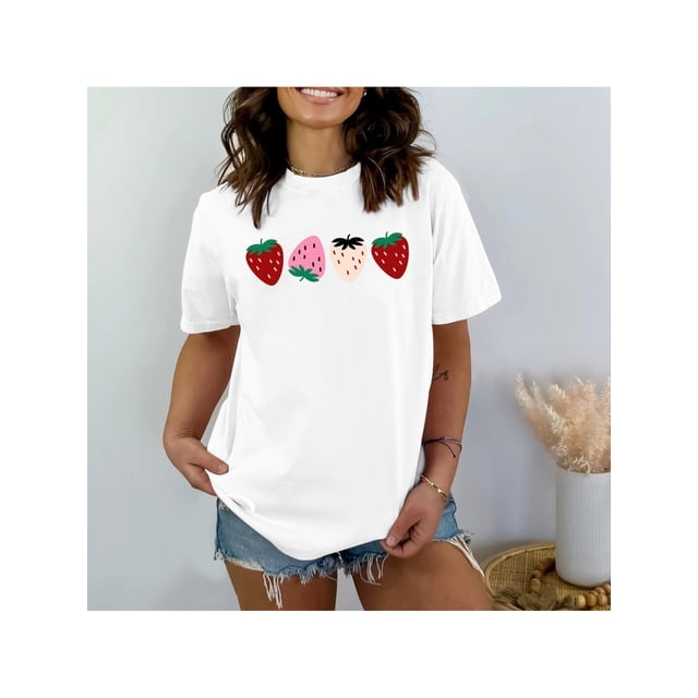 SuWaToiN Women Strawberry Shirts Fruit Lover Berries T-Shirt Gardening Tee Farmer Gardener Gifts Tops