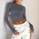 thumbnail image 4 of Tops Cortos Ajustados para Mujer para Salir, Informales, de Color Liso, con Cuello Redondo, Larga, Ajustados, Ropa de Calle Básica Gris L, 4 of 8
