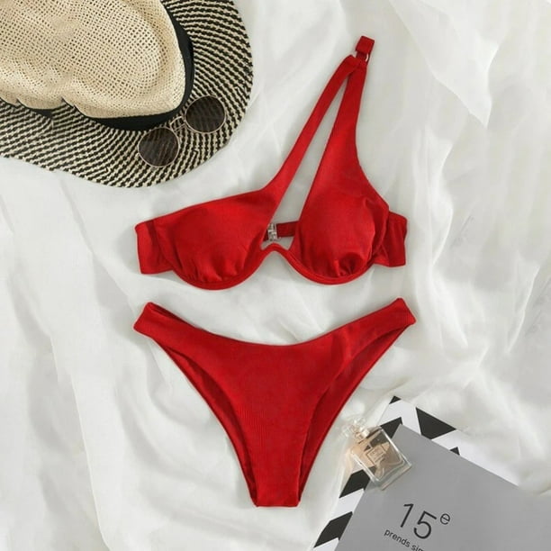 WILLBEST Bikini de Mujer, Traje de Baño de Color, Sexy, para Mujer, con Aros En Los Hombros, Bikini, Traje de Baño Bikini