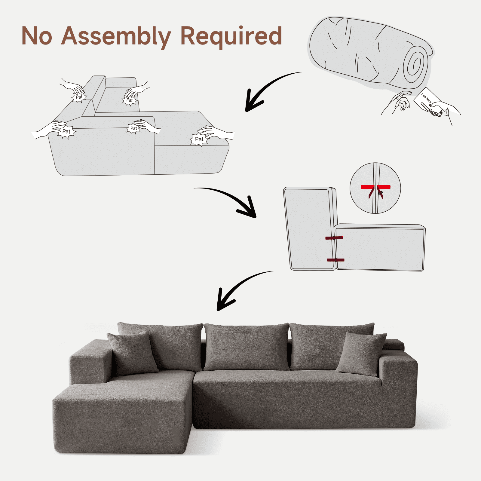 104" Sectional Sofa, L-Shaped Modern Modular High-Density Sponge Corner Sofa with Chaise Lounge & Pillows, Upholstered Cloud Couch for Living Room Bedroom Apartment
