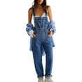 thumbnail image 2 of FADAACAI Overalls for Women Denim,Women Loose Fit Classic Bib Casual Jean Stretchy Denim Overall Jumpsuit Tapered Leg Jean Pants,Jean Overalls for Women,Jumpsuits for Women Casual Blue XL Clearance！, 2 of 8