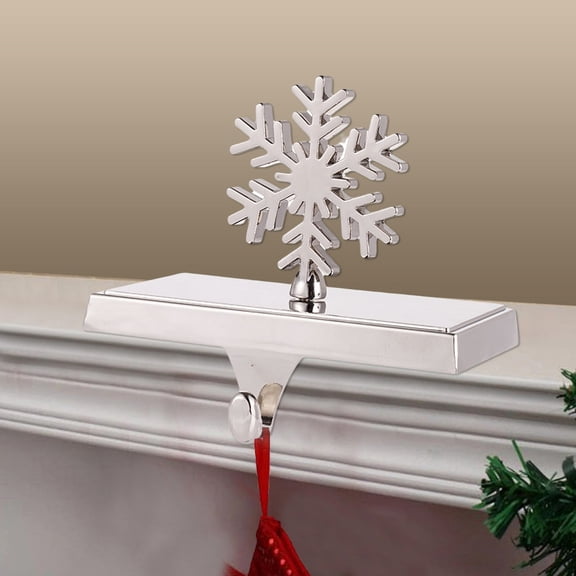 Lssam Heavy Weighted Stocking Holders for Mantle Set of 1, Silver Snowflake Design Hooks for Securely Hanging Christmas Stockings on Fireplace Mantel or Window Sill Indoor Decor
