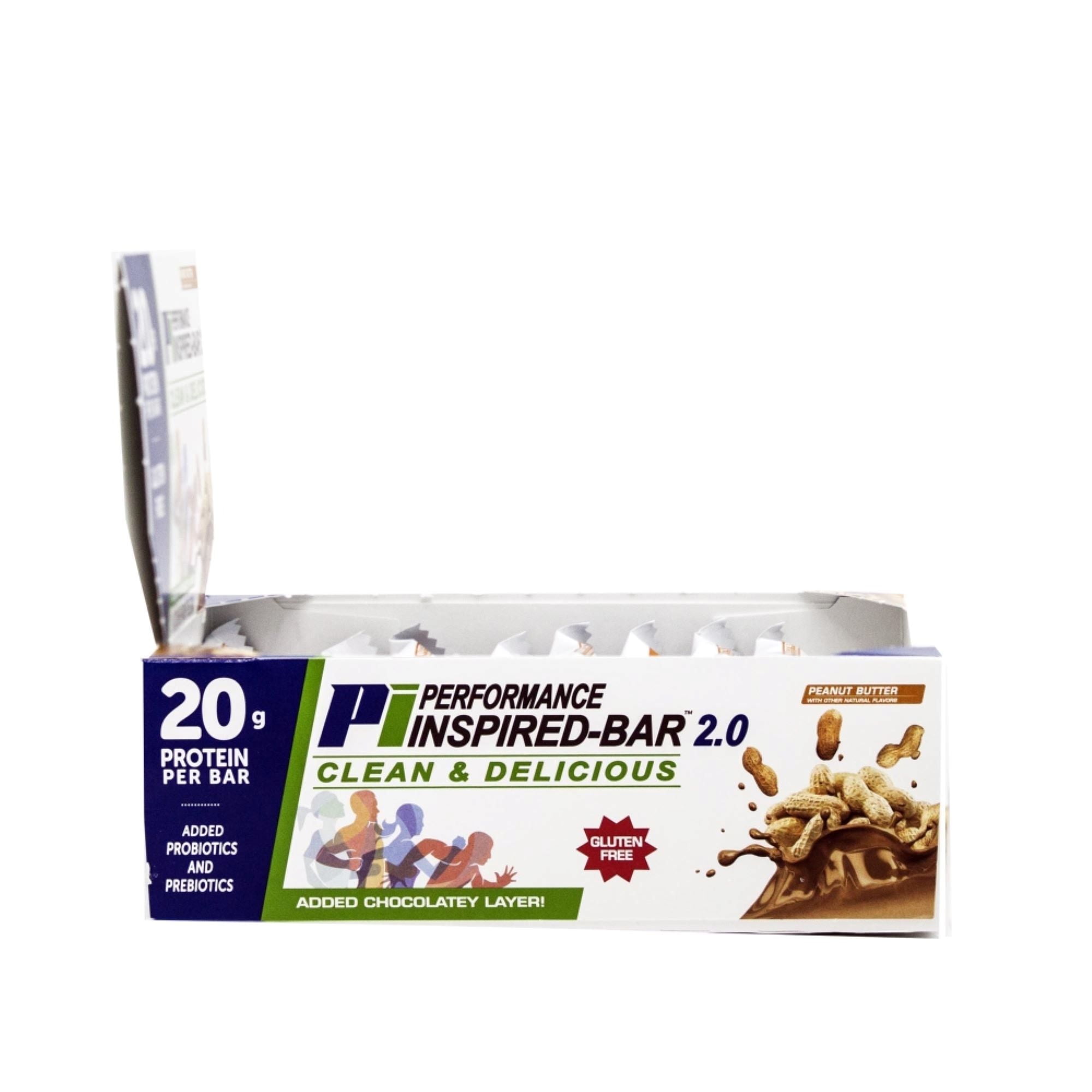 Performance Inspired Nutrition - Protein Bar 2.0 – 20G Protein - 6G Fiber – 1G Prebiotics - G Free – BIG 70g bar - Peanut Butter - 12 Count