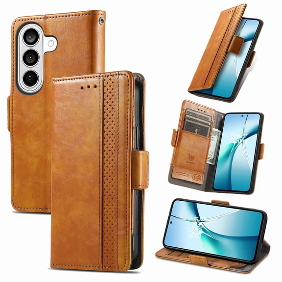 Classic Premium PU Leather Wallet Case for Samsung Galaxy S26 Plus, Magnetic Closure Kickstand Card Slots Full Body Protection Flip Phone Cover for Samsung Galaxy S26 Plus, Lightbrown