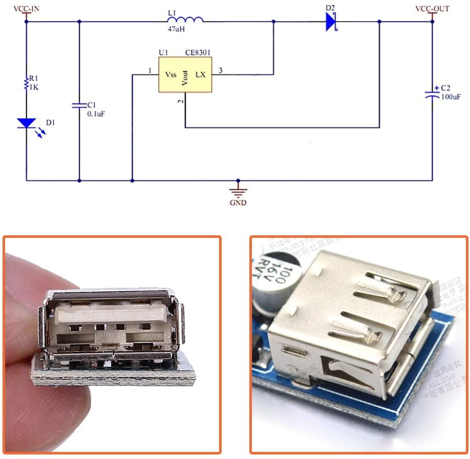 0.9V-5V PFM Control to 5V DC-DC USB Boost Conventer Step-up Power Supply Module 