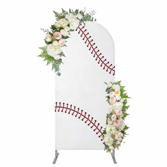 Baseball Arch Backdrop Cover 4FT, Modern Minimalist Red Lines Spandex Fitted Stretchy Arch Stand Covers, Round Top Chiara Backdrop Cover for Wedding Party Birthday Baby Shower