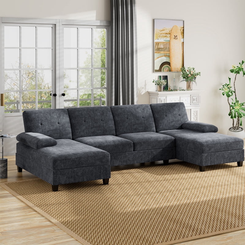 Walsunny Modern U-Shape Sectional Sofa for living room, Chenille Fabric Modular Couch, 4 Seat Oversized Sofa with Chaise for Apartment,White