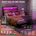 thumbnail image 6 of DRNANLIT King Size Bed Frame with Headboard, LED Lights, Charging Station & Under Bed Storage, Vintage Brown, 6 of 9