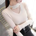 thumbnail image 4 of Spring Autumn New Hollow Out Slim Knitting Pullovers Long Sleeve Solid All-match Sweaters Temperament Elegant Women Clothing, 4 of 5