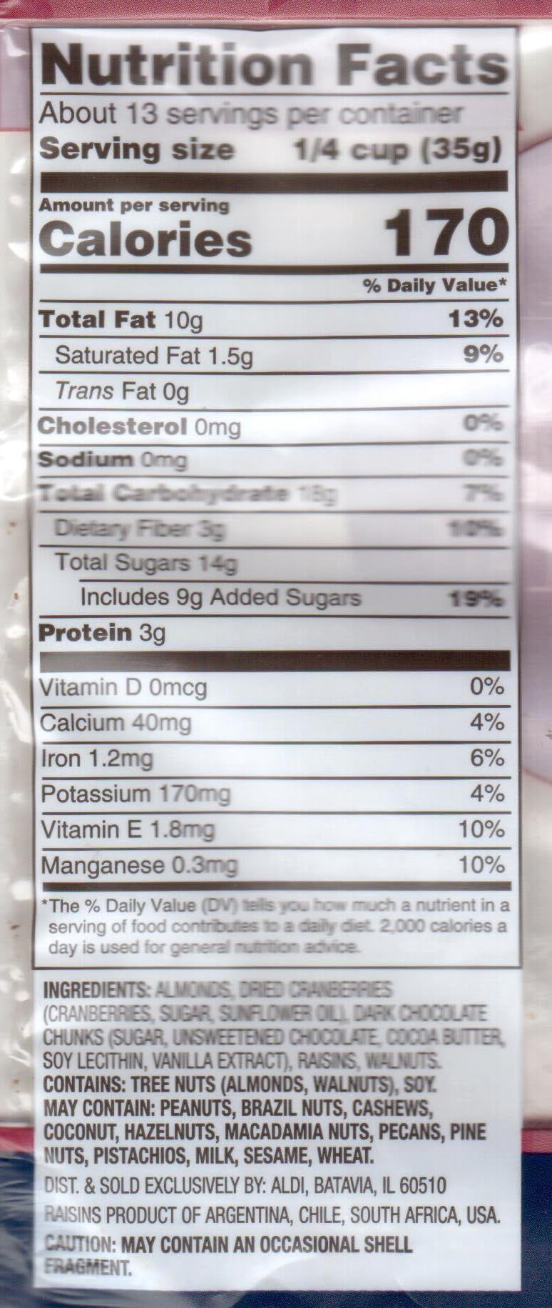 Southern Grove Tranquility Trail Mix Almonds Cranberries Dark Chocolate Raisins Walnuts, Snack Snacking Treat Food, 2, 16Oz