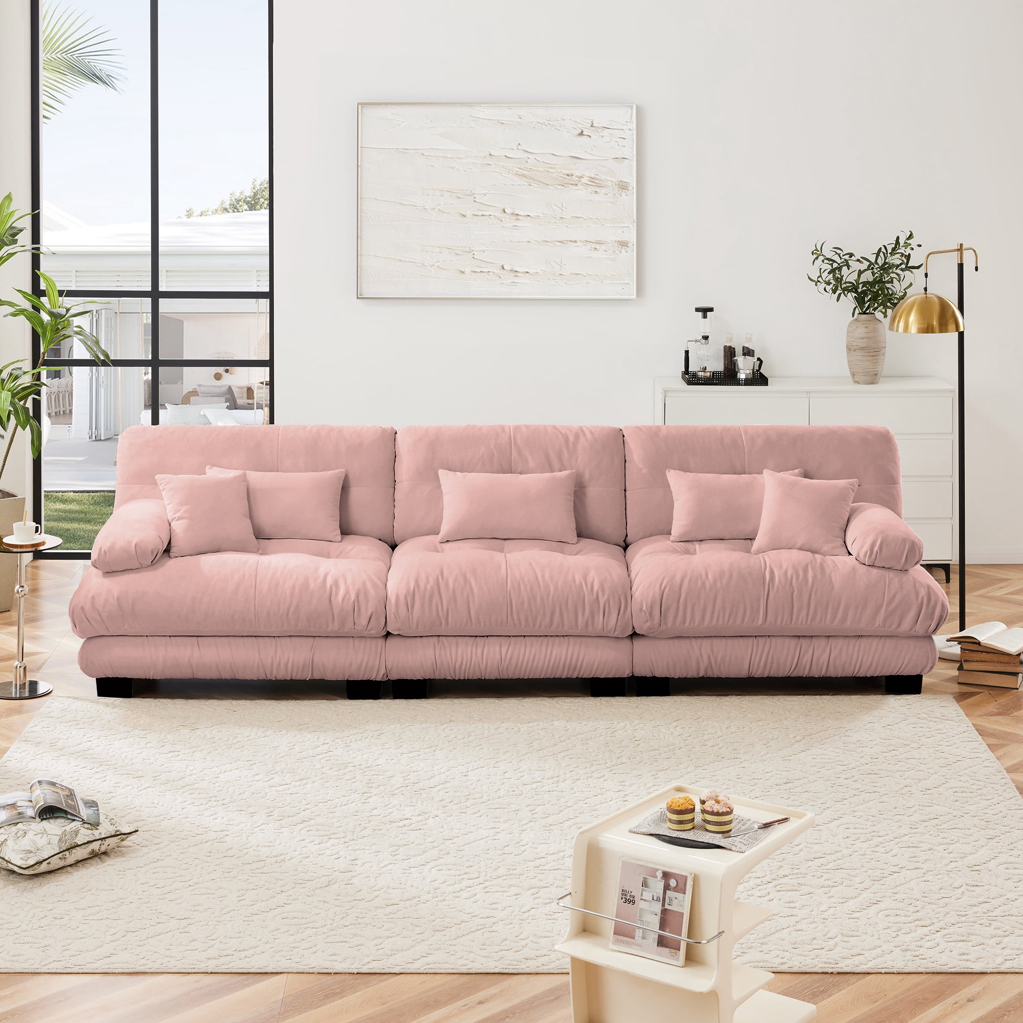 MAYEERTY 133.8in 3-Seater Chenille Sectional Sofa Modular Deep Seat Sofa Couch for Living Room, Apartment, Studio, Office, Pink