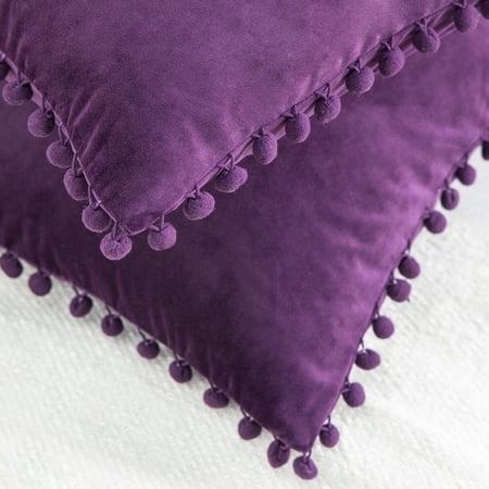 Phantoscope Pom Pom Velvet Series Decorative Throw Pillow, 12