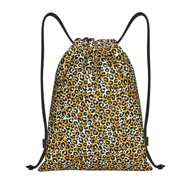 Saiise Leopard Pattern Sports Drawstring Backpack - String Swim Gym Bag with Wet Proof Pocket for Women&Men-Medium