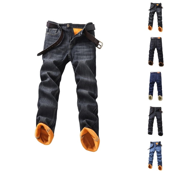 Lined Jeans Men 2026 Fall Winter Warm Straight Leg Business Casual Jean Pants Denim Pants Trousers with Pockets