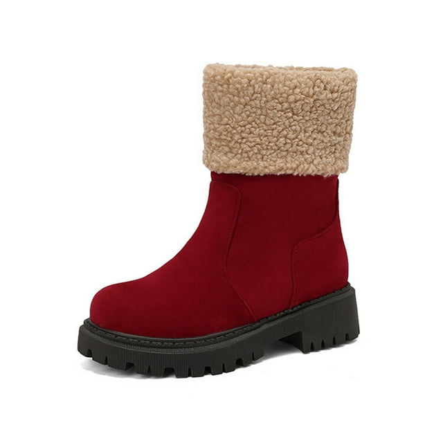 Dsscvnef Bottes d'Hiver Doublées pour Femmes Talon Bas à Enfiler Mi-Mollet Bottes de Randonnée Confortables et Chaudes