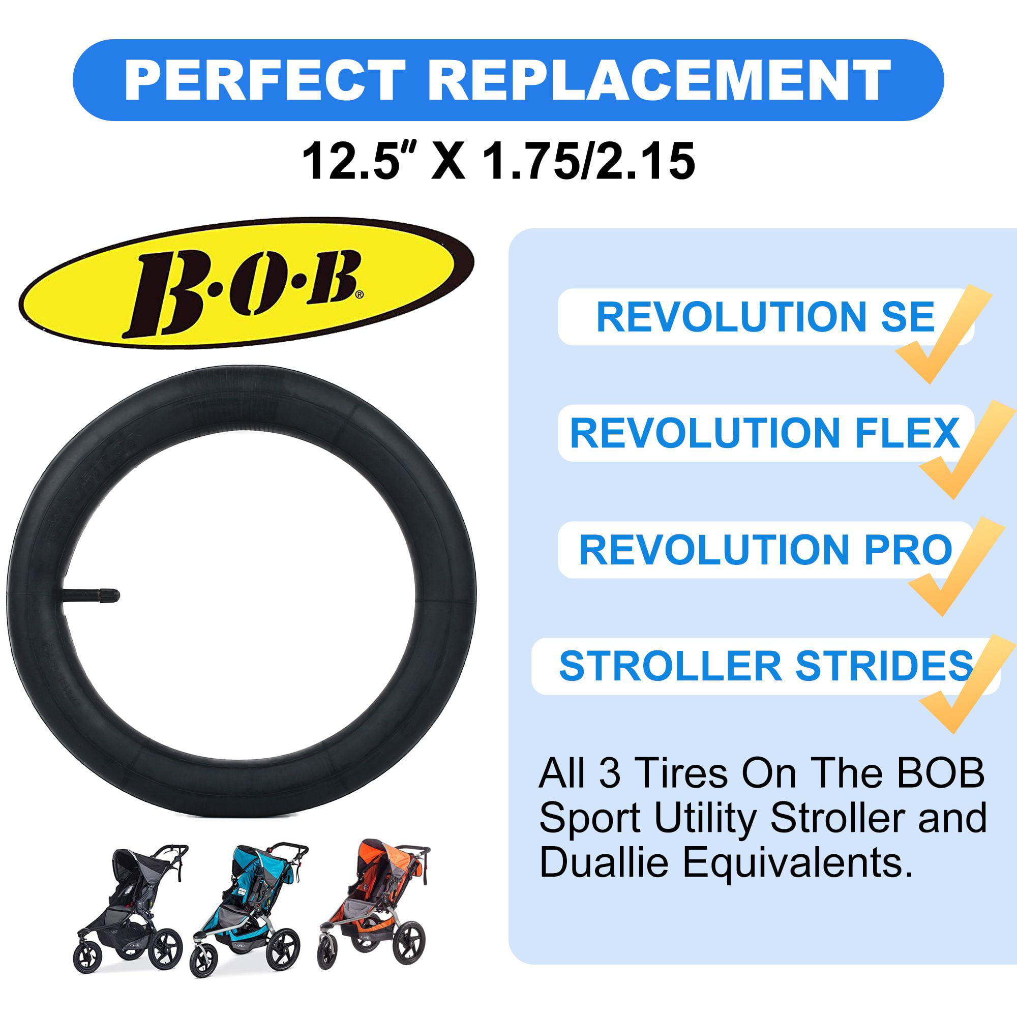 The Perfect BOB Stroller Tire Tube Replacement 12.5 x 1.75/2.15 Heavy Duty Thorn Resistant Front Inner Tire Tube of All BOB Revolution Strollers Stroller Strides and CE & AW 2-Pack 