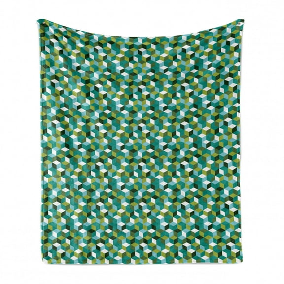 Abstract Soft Flannel Fleece Throw Blanket, Colored Cubes Design Modern Natural Shapes, Cozy Plush for Indoor and Outdoor Use, 50" x 70", Teal Hunter Green, by Ambesonne