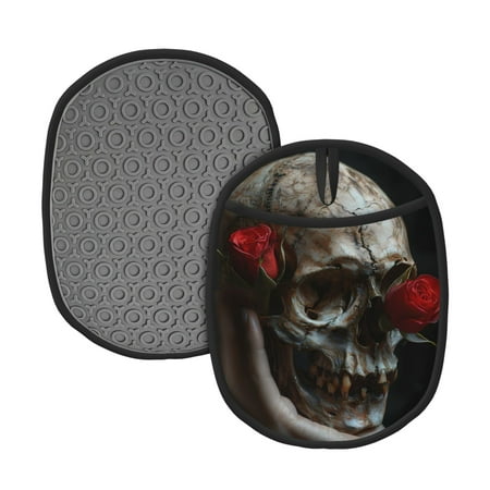 

Tebeau Realistic Rose Skull Print Silicone Pot Holders Multi-Purpose Hot Pads for Kitchen Trivets Potholders Oven Mitts for Baking Cooking Hot Dishes Pans Heat Resistant