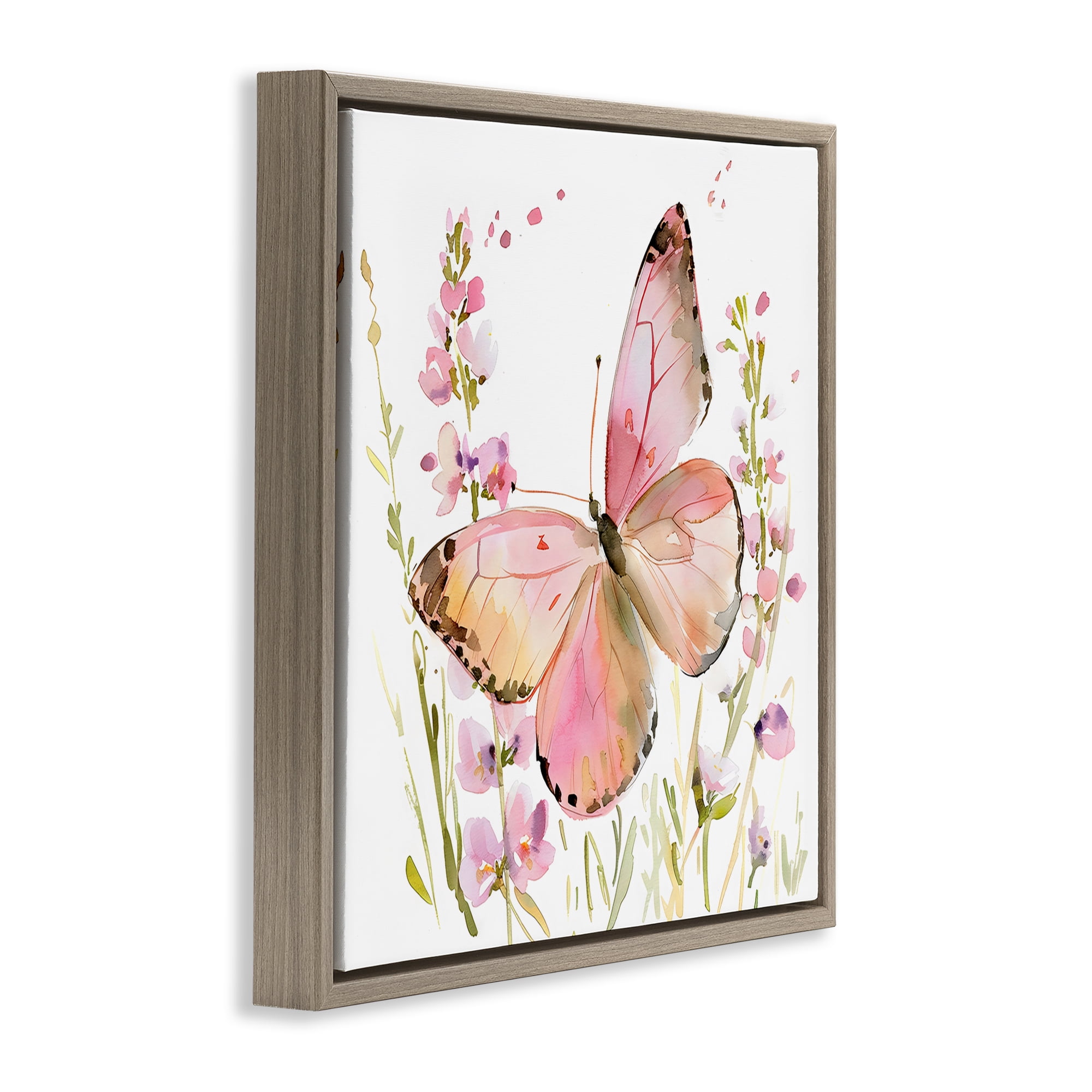 Stupell Industries Colorful Spring Butterfly Pink Brown Framed Floater Canvas Wall Art, design by Creative Studio
