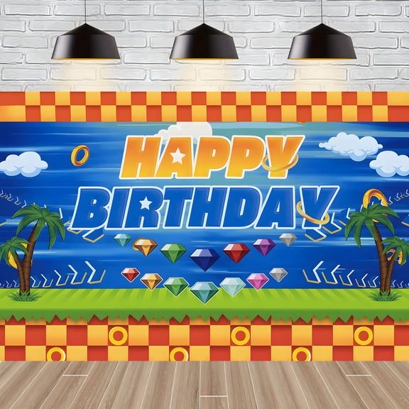 Game Gold Ring Theme Party Banner Supplies, Birthday Decorations ,Cartoon Hedgehog Theme Party Set with Banner,Cake Topper,Ballons,Backdrop for Cartoon Carnival Theme Birthday Decorations