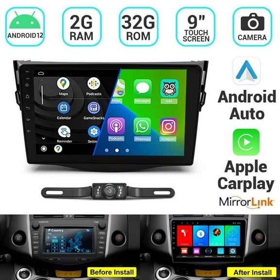 Zcargel For Toyota RAV4 2007-2012 Android 12 Car Radio Stereo GPS Player Navi Auto Carplay 2 32GB WIFI BT FM 9"